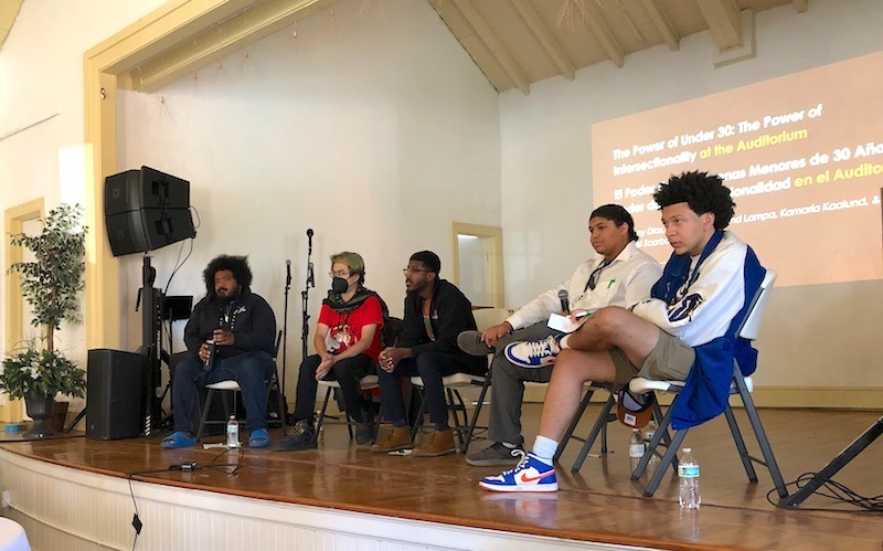 Panelists of "The Power Under 30: The Power of Intersectionality" Session at the NCEJN's 2024 Summit. Panelists included Anthony Diaz, Hwa Huang, Jalind Lampa, and Samuel Scarborough. The session was moderated by Ajamu Amiri Dillahunt.